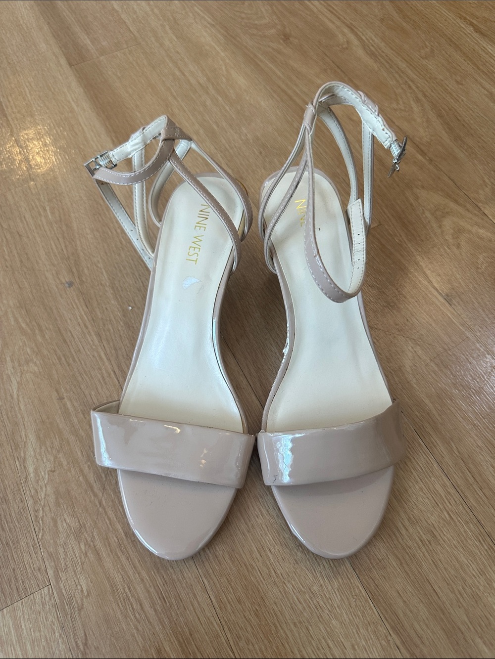 Nine West Nude Patent Ankle-Strap Heels